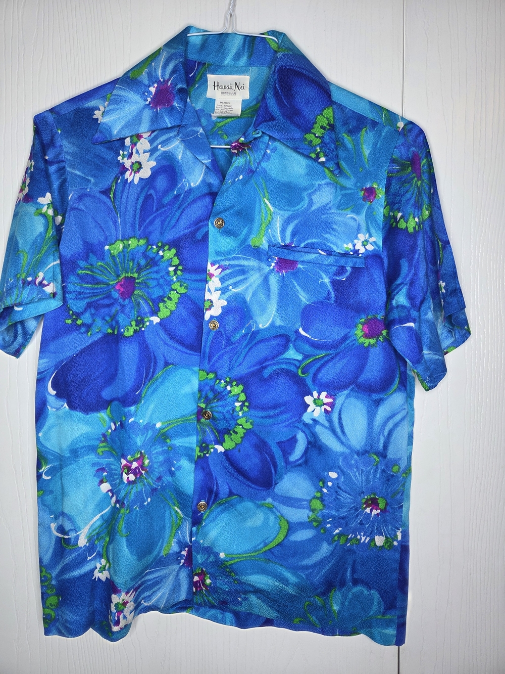 Hawaii Nei Honolulu Vintage Hawaiian Aloha Shirt Men's S Blue Floral Button Up
